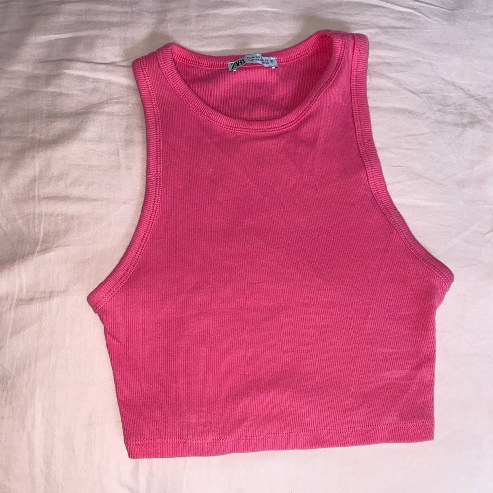 Zara Bright Pink Ribbed Crop Top